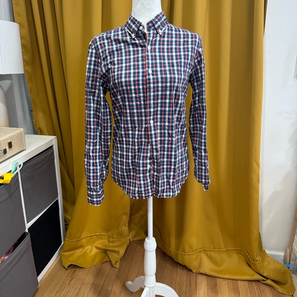 J. Crew Men's Plaid Slim Untucked Flex Washed Shirt - Navy, Burgundy, and White